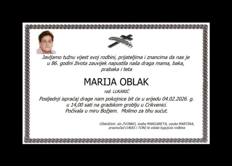 MARIJA OBLAK rođ. Lukarić