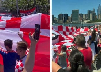 Crikvenička zastava stigla u New York: Najveća hrvatska navijačka šahovnica zavijorila se uz East River