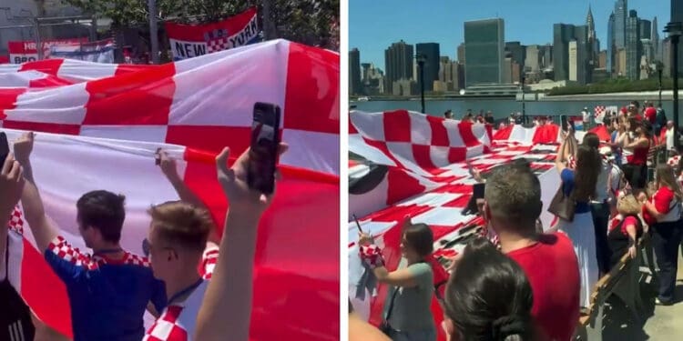 Crikvenička zastava stigla u New York: Najveća hrvatska navijačka šahovnica zavijorila se uz East River